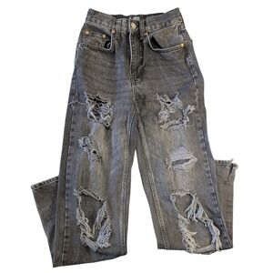 BDG Urban Outfitters Distressed High Waisted Mom Jeans Washed‎ Black Gray 24
